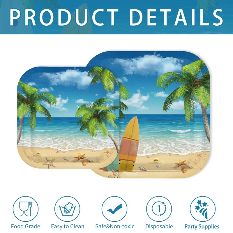 200Pcs Summer Beach Party Supplies Tropical Ocean Plates and Napkins