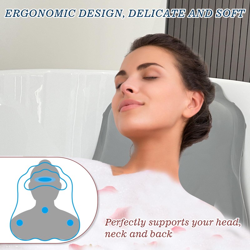 lomonmen Bath Pillow, Bath Pillow, Ergonomic Neck Pillow, Bathtub Mat