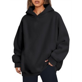 Trendy Queen Womens Oversized Hoodies Comfy Sweatshirts Fall Fashion 2025 Outfits Casual Tops Fleece Clothes with Pockets Black S