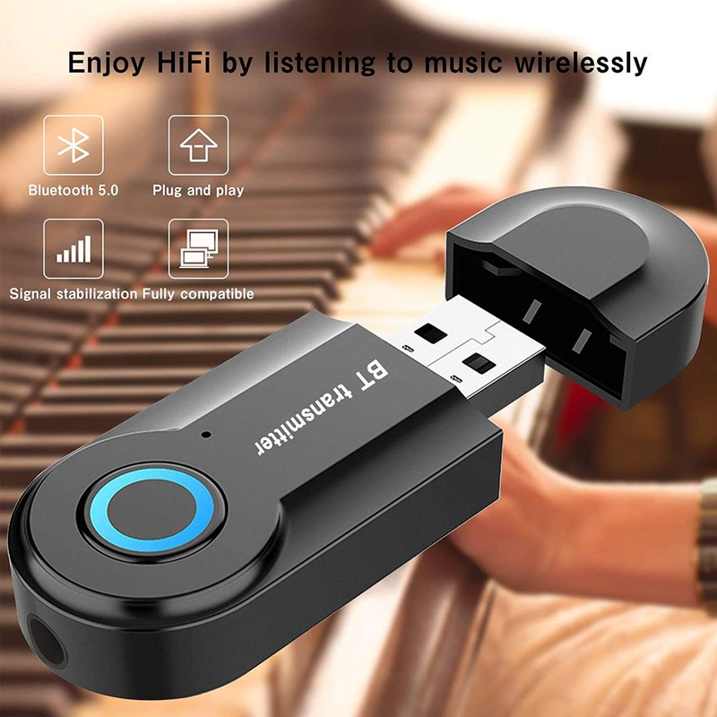 Bluetooth Transmitter, Bluetooth 5.0 Transmitter, Wireless Portable Audio Adapter for