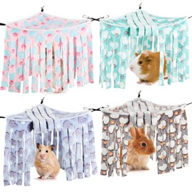 Huwena 4 PCS Hideout for Guinea Pig Small Animals Corner Triangular Fleece Hideaway Toys Cage Accessories Hammock Hamster Ferret Playing Sleeping Bed for Hedgehog Bunny Chinchillas(Heart Style)