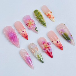 Petal Whispers,Custom Press On Nails Stiletto Nails, Handmade Nail Set, Size L