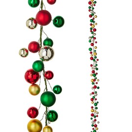 Raz Imports Red Green and Gold Ball Christmas Garland 6 Feet Long