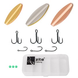 Zite Fishing Inline Spoon Set 13-Piece - Continuous Indicator Trout Bass - Ultra Light Bait 2-3.5g with Bait Box Hook Rubber Beads (Metallic)