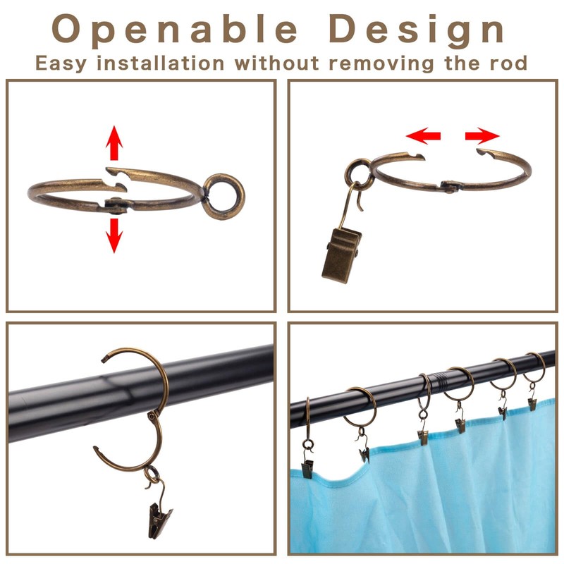 Openable Curtain Rings with Eyelets,1inch Heavy Duty Rustproof Metal Drapery