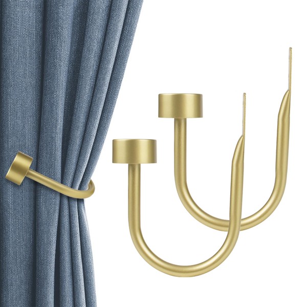KAMANINA Curtain Holdbacks for Wall, Modern Cap Finials, Warm Gold