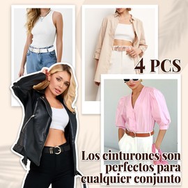 Lukovee 4pcs Cinturón Para Mujer, Ajustable De Piel Con Hebilla Dorada, De Moda Para Pantalones Y Faldas, De Vestir (Largo 108 cm)