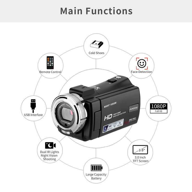 1080P Full HD 16X Digital Zoom Recording Video Camera Portable