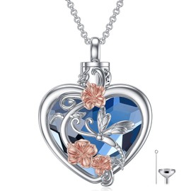 MEIDERBO Dragonfly Urn Necklace for Ashes of Loved One 925 Sterling Silver Crystal Dragonfly Cremation Pendant Jewelry Keepsake Memorial Gifts for Women, One Size, Sterling Silver, Crystal