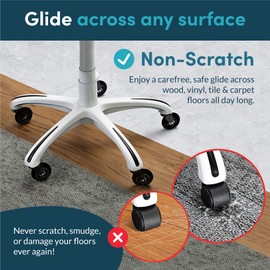 Lifelong Office Chair Wheels Replacement Rubber Chairs Casters for Hardwood Floors and Carpet, Set of 5, Heavy Duty Desk Casters for Chairs to Replace Office Chair Mats - Universal Fit