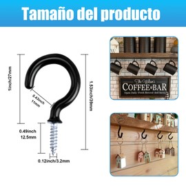 Ganchos de Techo de Gancho de la Taza, Ganchos para 20 Tazas, para Uso en Interiores y Exteriores, Ganchos de Taza de Metal para Colgar Tazas, Macetas, Luces, Toallas de Cocina (Negro, 1 pulgada)