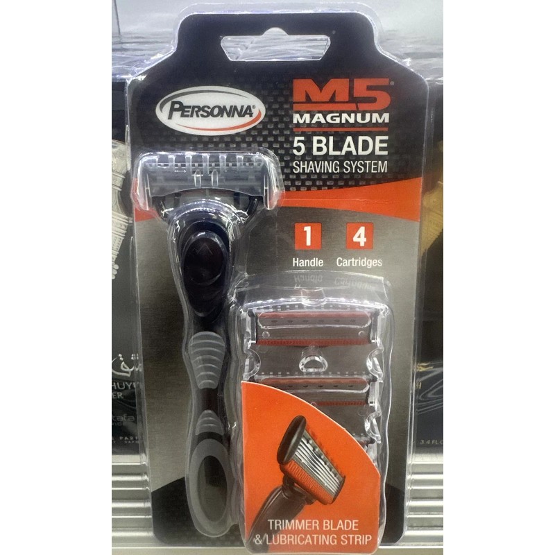 Personna M5 Magnum 5 razor Blades with Trimmer, 4 Cartridges