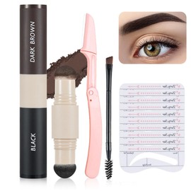 Augenbrauen Schablone Stempel Set, Zweifarbig Wasserdicht Augenbrauenpuder Bausatz, Lang Anhaltend Augenbrauenfarbe Multifunktional Augenbrauenstempel Set (01 schwarz & dunkelbraun)