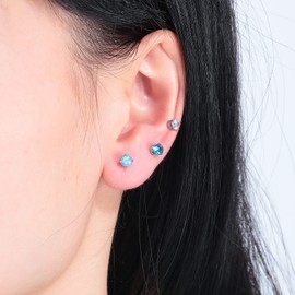 3 Pairs Stud Earrings Set, 14k Gold Plated Opal Studs Hypoallergenic Stainless Steel Cubic Zircon Stud Earrings CZ Diamond Earrings for Women Men Girls for Sensitive Ears, White Gold Plated Stainless Steel, Created Opal Created Zircon Gemstone