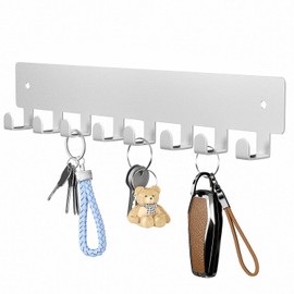 pickpiff Sliver Key Holder for Wall Adhesive, Key Hooks with 8 Hooks Wall Mounted, Black Key Hangers for Wall Decor No Drill for Living Room, Kitchen, Office