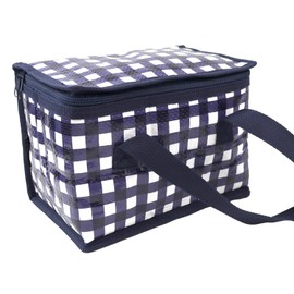 Fashion Stationery Lunch Bag Insulated Cooler Kids Adults Folding Reusable Pack Lunch Bags for Girls Boys Kids Picnic Bag Gingham Navy Blue and White