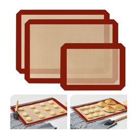 KitchenRaku 3-Pack Silicone Baking Mat, (16.5"x11.6") 2 Half Sheets + 1 Quarter Sheet Reusable Silicone Baking Sheets for Oven, BPA Free Nonstick Bakeware Mats for Cookies, Macarons and Pastry