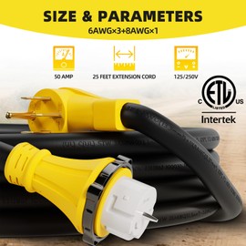 25 FT Generator Cord, 14-50P to SS2-50R Power Cord with Cord Organizer, Generator Plug with Twist Lock, 50a Generator Cord 50 amp 4 Prong with Grip Handle for Emergency or Power Shortage, ETL Listed