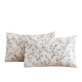 ECOCOTT Pillowcase King Size Set of 2 Pack, Mini Green Leaves Pattern Printed Floral Pillow Cases - Soft and Breathable 100% Cotton Pillow Covers with Envelope Closure (King, 20"x36")