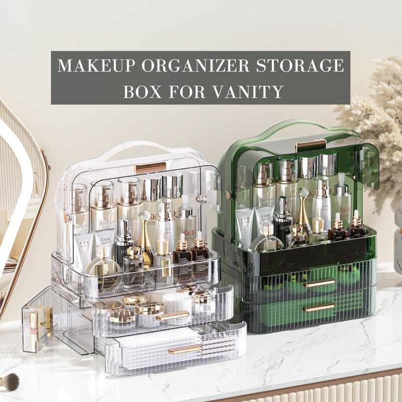 LINFIDITE Cosmetics Storage Box Transparent Lid Large Makeup Organizer Box