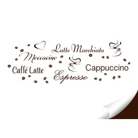 Grandora W3047 Wall Tattoo Kinds of Coffee Latte Caffe Kitchen - Creative set, brown