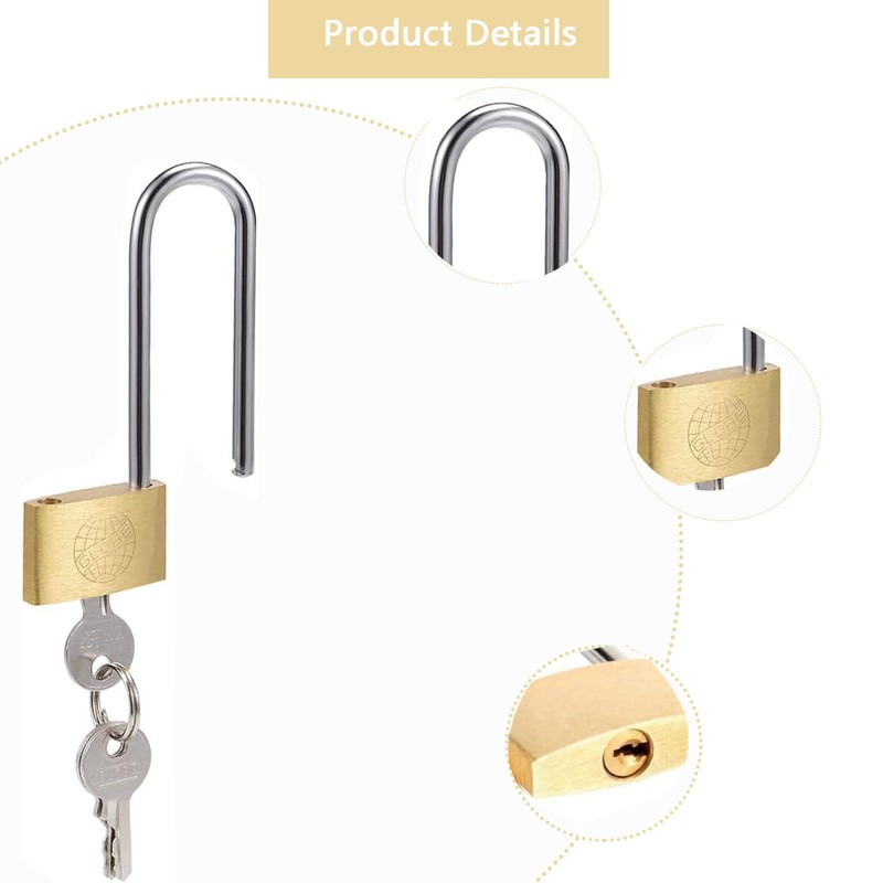 Recogwood 2Pcs Brass Padlock, 30mm Heavy Duty Long Shackle Padlocks,