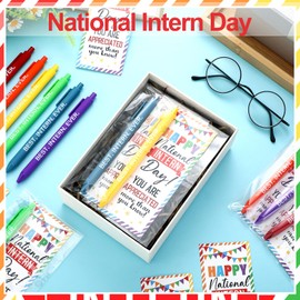 Sayglossy 24 Set National Intern Day Gifts Bulk Inspirational Ballpoint Pens Happy National Intern Day Appreciation Gift Ballpoint Pens with Fancy Cards for Internship Staff Employee Coworker