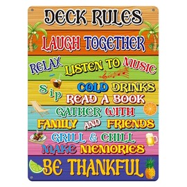 Deck Rules Sign - House Wall Backyard Decor Sign 12x16 Inch Metal Sign - Rules Wall Decor Summer Porch Sign - Funny Rules Sign, Wall Art, Bar Sign, Backyard Sign, Deck Metal Sign, Patio Sign