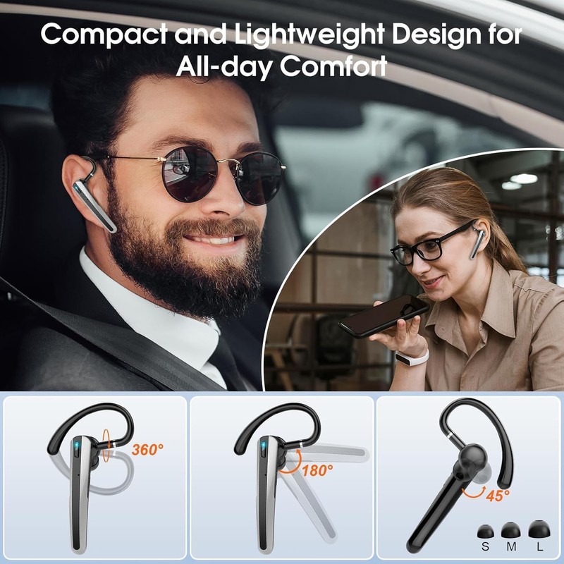 Bluetooth Headset V5.3, Handsfree Bluetooth Earpiece with Dual ENC Mic,Single