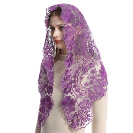 Bozidol Chapel Orthodox Head Coverings Mass Veils for Funeral Vintaged Soft Lace Mantilla Iglesia Velos with Gift Box (Purple)