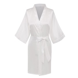 Women's Satin Robes Short Kimono Bathrobe Solid Color Bridesmaid Robe Silky Sleepwear for Wedding Bridal Party