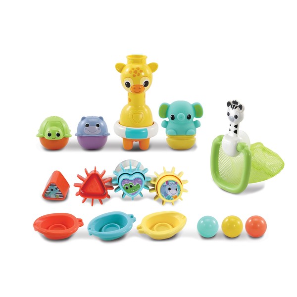 VTech 6-in-1 Bath Set, Bathtub Toy with 10+ Accessories Including Stacking & Linking Boats, Shape Sorter, Colourful Balls, Bath Time Gift for Babies & Infants 0, 6, 12 months +, English version