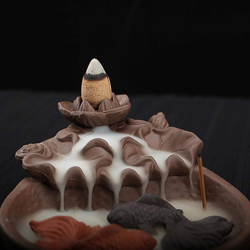 Two Fishes Incense Holders Ceramic Backflow Incense Burner Purple Clay