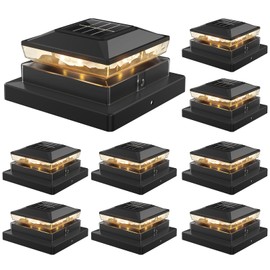 Flyingod Solar Post Caps Light, Fence Post Solar Light for 4x4 5x5 Wooden/Vinyl, Courtyard Atmosphere Warm Lighting LED with IP64 for Decorate Deck Garden Patio Porch (Black, 8 Pack)