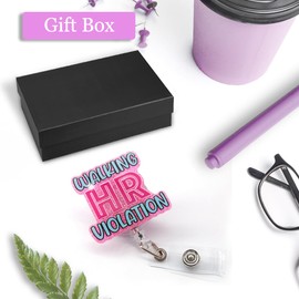 ERHACHAIJIA Walking HR Violation Retractable Pink Glitter Badge Reel with Clip, Funny ID Badge Holder Gift for Office Worker Night Shift Coworker, Human Resource Gift, Thank You Gift for New Office