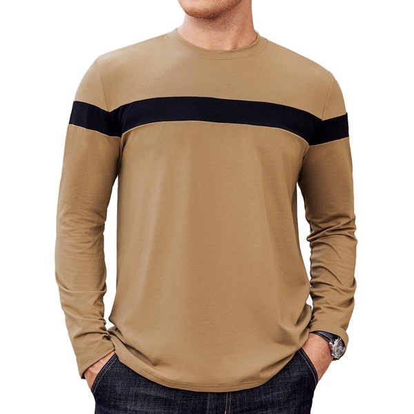 Hardaddy Men's Long Sleeve Tee Shirts Color Block Tee Pullover