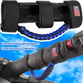 Roll Bar Grab Handles+Headrest Grip Handle for Jeep Wrangler YJ TJ JK JKU JL JLU Sport Sahara Freedom Rubicon Unlimited X Gladiator JT 1955-2023 UTV ATV Premium Paracord US Flag (Blue 4 Pack)