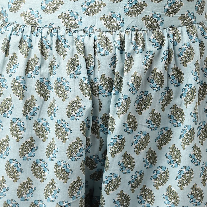 FIORRA Kurta acampanada de algodón puro con pantalón para mujer,