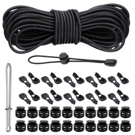 FSWWSF Elastic Rubber Cord 3 mm Elastic Thread 30 m Rubber Rope Round with 20 Cord Clamps 20 Cord Locks 2 Holes and Threader for Clothing Drawstring Backpack Cord Washing Lines (30 m)