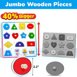 Lucas & Friends Wooden Toys, Peg Puzzle Toddler Toys, Educational Wooden Puzzles for Montessori and Preschool Kids, Shapes Puzzle Board for Ages 3 4 5 6 Years Old Boys and Girls As Gifts