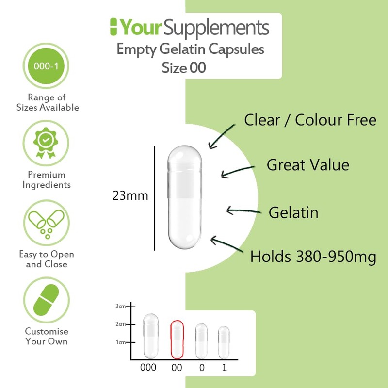 YourSupplements - Size 00 Empty Gelatin Capsules (1000 Pack)