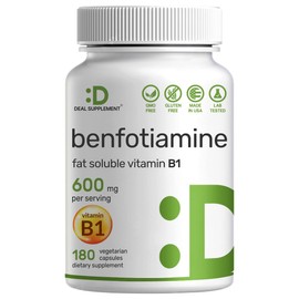 Benfotiamine 600mg Per Serving, 180 Veggie Capsules (300mg Per Cap) – Fat Soluble Vitamin B1 Thiamine Supplement – 3rd Party Tested, Vegan, Non-GMO, Gluten Free