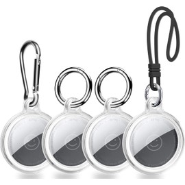 oGoDeal Upgrade 4 Stück Anhänger Schutzhülle für Airtag Hülle, 360 ° Voller Schutz Soft TPU Ultra Thin Cover mit AirTags Schlüsselanhänger, Anti-Scratch Case Kompatibel mit AirTag Zubehör(Transparent)