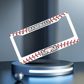 Baseball Mom License Plate Frame Ball Texture License Plate Frames Personalise Stainless Steel Funny Design Compatible with Standard License Plate Holder for USA and Canada 6 X 12 Inches with Screws