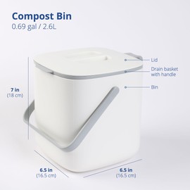 Blue Ginkgo Kitchen Compost Bin [2.6L / 0.69 GAL] – Filter-Free, Odor-Tight Countertop Food Waste Pail with Handles (Made in Korea, White)