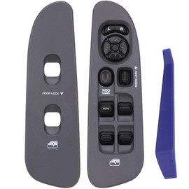 Obaee Botón y bisel de control de ventana eléctrica (lado del conductor) y bisel de ventana (lado del pasajero) compatible con Dodge Ram 1500/2500/3500, gris