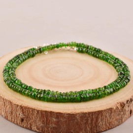 Natural Russian Chrome Diopside Faceted Rondelle Beaded Necklace Gemstone Jewelry, Gift For Her, Silver Jewelry for Women 18 Inch Chain, Christmas Gift