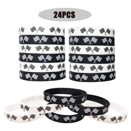 24PCS Racing Flag Rubber Bracelets, Sports/Racing/Dirt Bike/Baby Shower Birthday Party Supplies Decorations Gifts Prize Goodie Bag Favors Silicone Wristbands