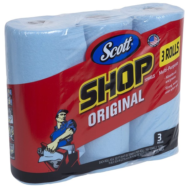 Scott Shop Towels Original (75143), Blue, 55 Sheets / Standard Roll, 30 Rolls / Case (10 Bundles of 3 Rolls), 1,650 Towels / Case