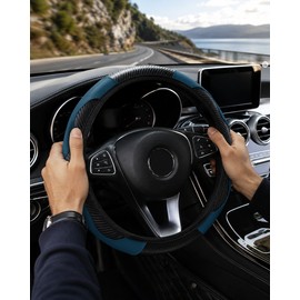 Car Steering Wheel Cover for 14.5–15 Inch Wheels – PU Leather Non-Slip Grip with Carbon Fiber Style for Daily Driving